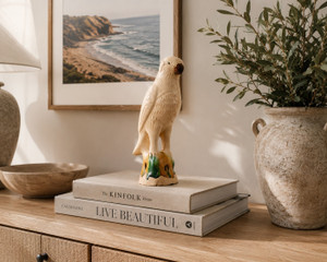 Approx. 12 Inches High Creamy White Glazed Parrot Large