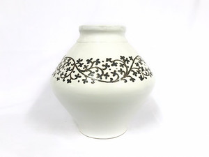 White/Black Hand Painted Vase - Leaf Scroll