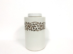 Black and White Hand Painted Tea Caddy - Leaf Scroll - Large