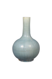17" Vintage Style Blue-Green Ceramic Globular Vase 17" Vintage Style Blue-Green Ceramic Globular Vase