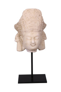 White Marble Buddha Head Statue - Ceremonial Head Dress White Marble Buddha Head Statue - Ceremonial Head Dress