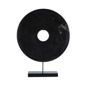 Jade Disk Statue With Base 16 Inch Black Jade Disk Statue With Base 16 Inch Black