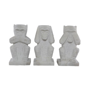 Set of 3 Wise Monkeys White Marble 4.3x3.1x7.8H Set of 3 Wise Monkeys White Marble 4.3x3.1x7.8H