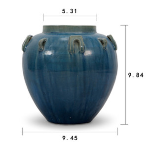 9" Vintage Style Blue-Green Ceramic Pot with Six Loop 9" Vintage Style Blue-Green Ceramic Pot with Six Loop