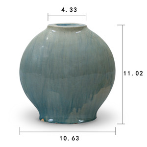10.6" Vintage Style Blue-Green Ceramic Flat Vase(finish vary) 10.6" Vintage Style Blue-Green Ceramic Flat Vase(finish vary)