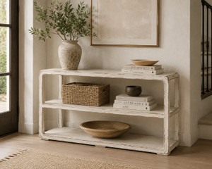 Ming Console Table with Shelf Distressed Off White (Pre-order only. Lead time 8-10 weeks)