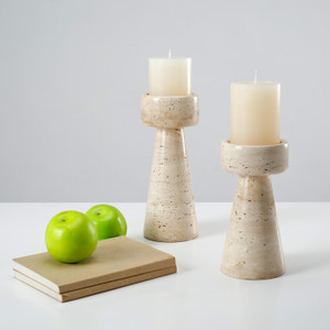 Set of Two Travertine Candle Holder(10" and 7.8" high) Set of Two Travertine Candle Holder(10" and 7.8" high)