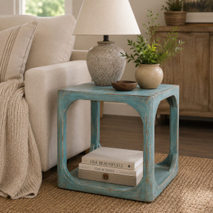 Ming arched side table Weathered soft aqua wash