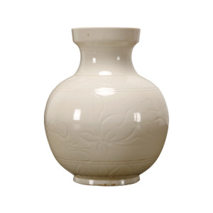 Off white glaze vase with tick flowers Off white glaze vase with tick flowers