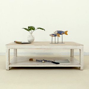 Ming two tones coffee table with round leg Antique off white 55x32x18 Ming two tones coffee table with round leg Antique off white 55x32x18