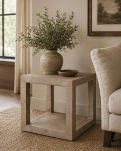 Peking Grand Framed Square Side Table Weathered White wash