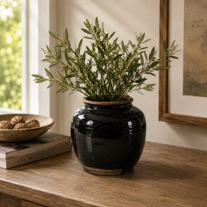 Approx. 4-6 Inches Tall Vintage Oil Pot with Black Glaze