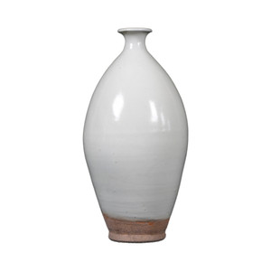White vintage style vase small opening with unglazed base White vintage style vase small opening with unglazed base