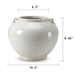 8" Creamy White Round Pot with Two Handles 8" Creamy White Round Pot with Two Handles