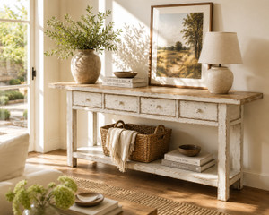 Amalfi Two Tones Console Table with 4 Drawers 91X18X34H