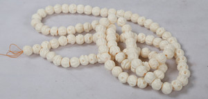 White Bone Decorative Bead with Skull Carving