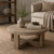 Capri round coffee table crossed leg weathered natural 36x36x16H