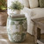 Approx. 17” High Vintage Green Ceramic Garden Stool with Subtle Flower Motif