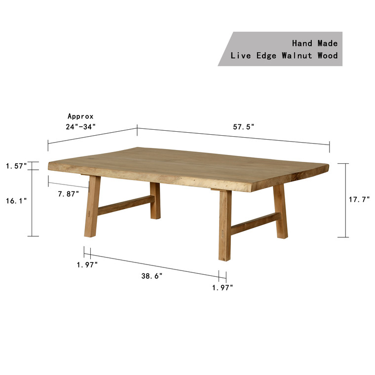 Live Edge Coffee Table Walnut Wood Natural(size and color vary)