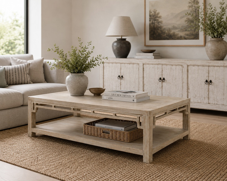 Ming Arch Coffee Table Weathered white wash