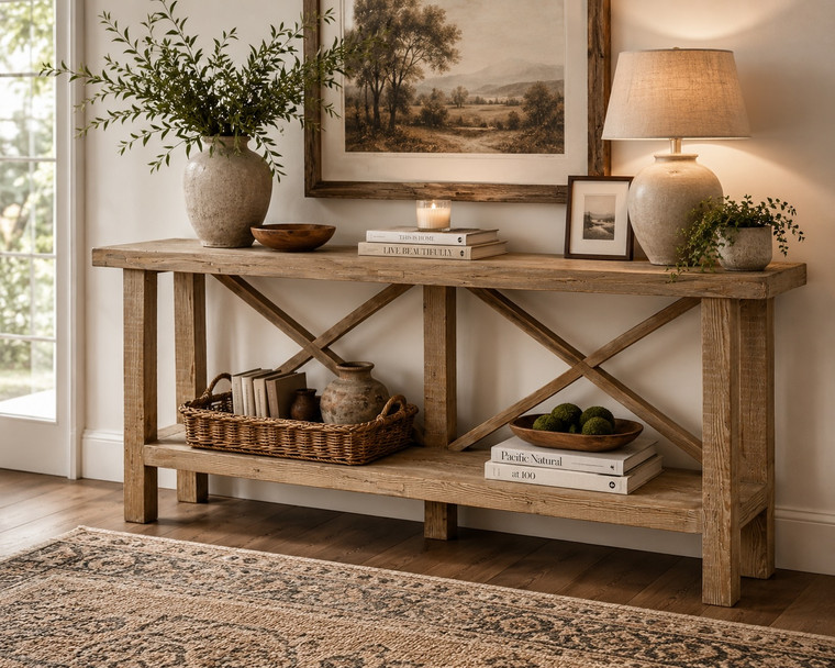Old Pine Wood Console Table Natural finish