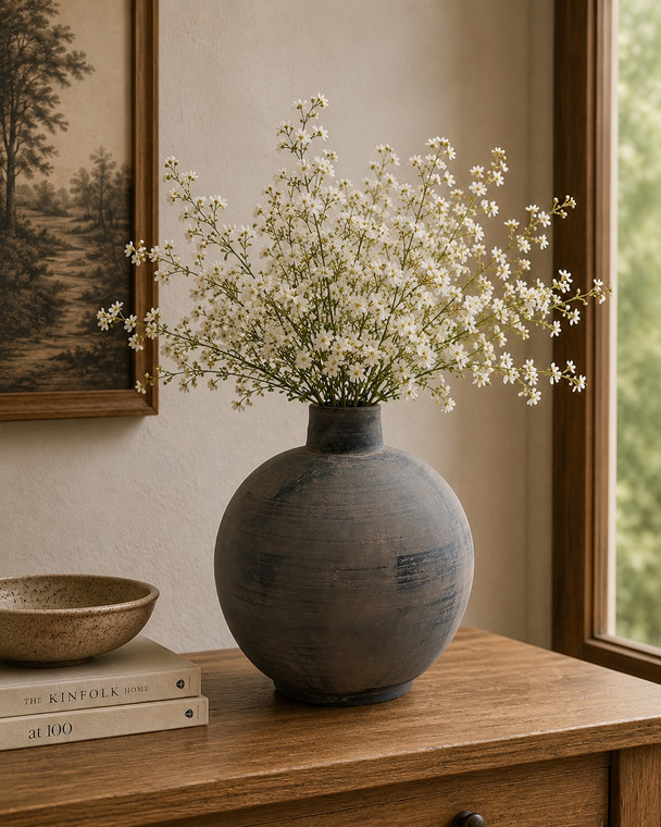 13" Earthy Gray pottery vase round (finish varies no two are the same)