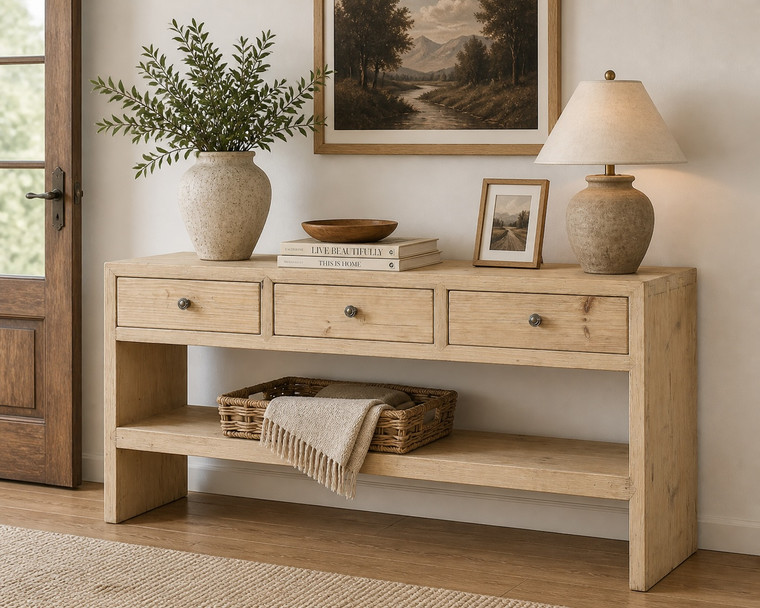 Amalfi Entry table with 3 drawers Weathered Nature Wood