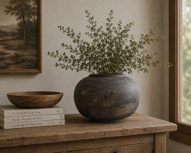 14"Earthy Gray Pottery Round Pot (finish varies no two are the same)