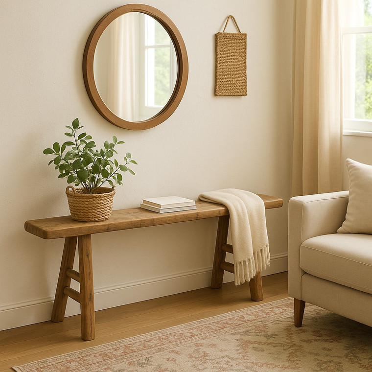 Vintage noodle bench Approx 45-55 inches long weathered natural (size and finish vary)
