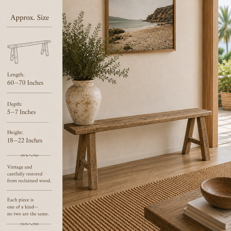 Extra Long Vintage noodle bench weathered natural wood (Approx. 5-6ft Long finish vary)