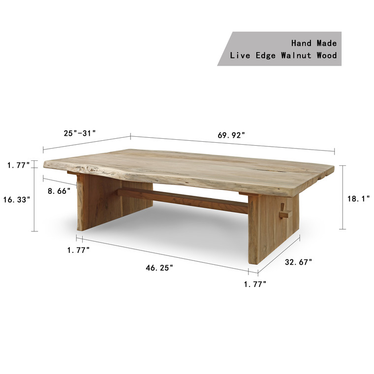 69" Live Edge Coffee Table Walnut Wood Natural 67x36 (size and color vary)