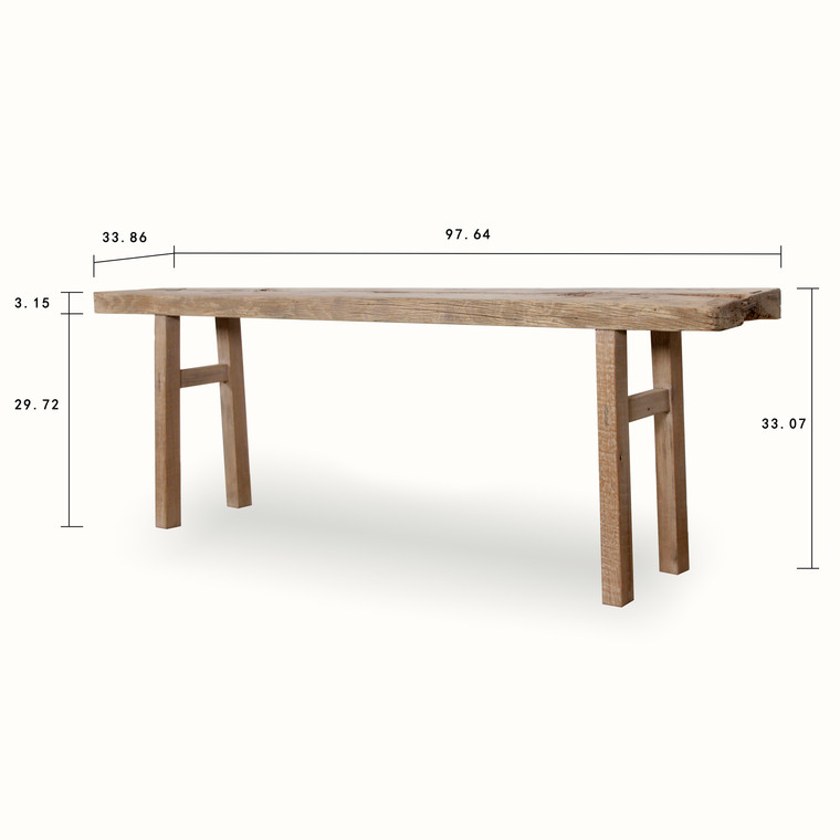 Hermosa Vintage Console Table around 7ft Long(one-of-a-kind weathered natural Elm wood tabletop)