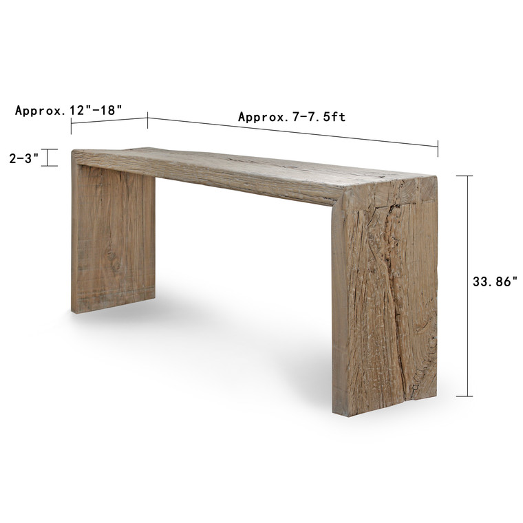 Approx. 7-7.5ft Long Vintage Waterfall Console Table Weathered Natural Wood (size and finish vary)