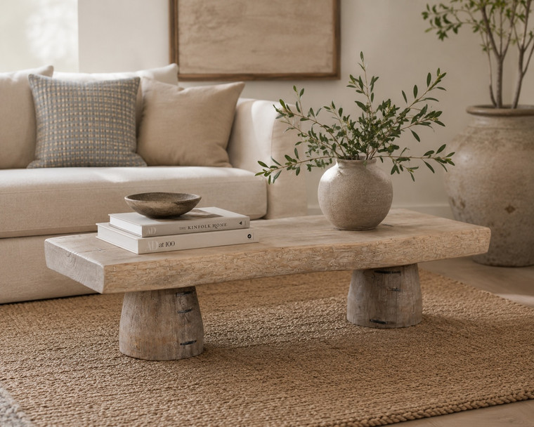 67" Long 20-24 Inches Deep Capri Live Edge Primitive Coffee Table Weathered Natural (Size Vary)