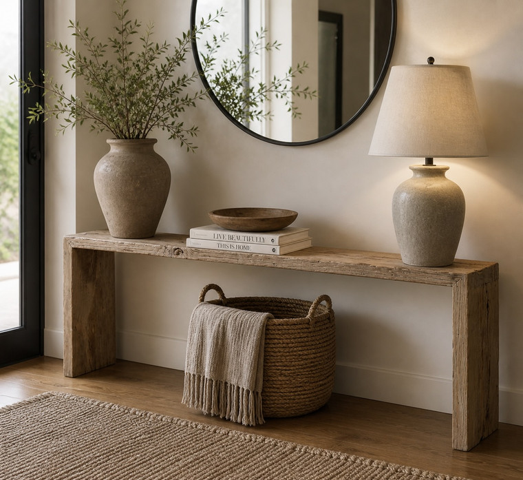  Approx.8-8.5ft Long Vintage Waterfall Console Table Weathered Natural (size and finish vary)