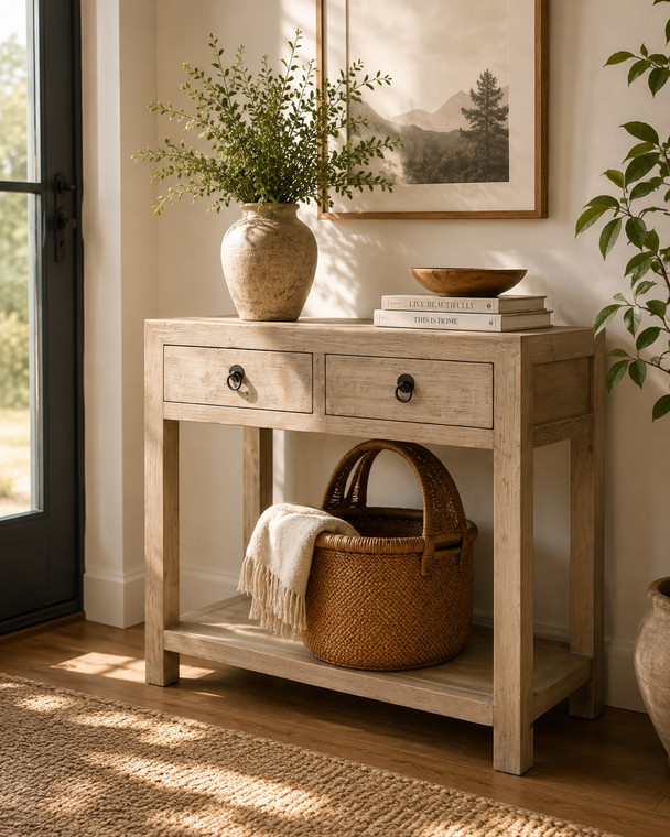 35" Two Drawers Console Weathered Natural 35x13.7x31.5H (color vary)