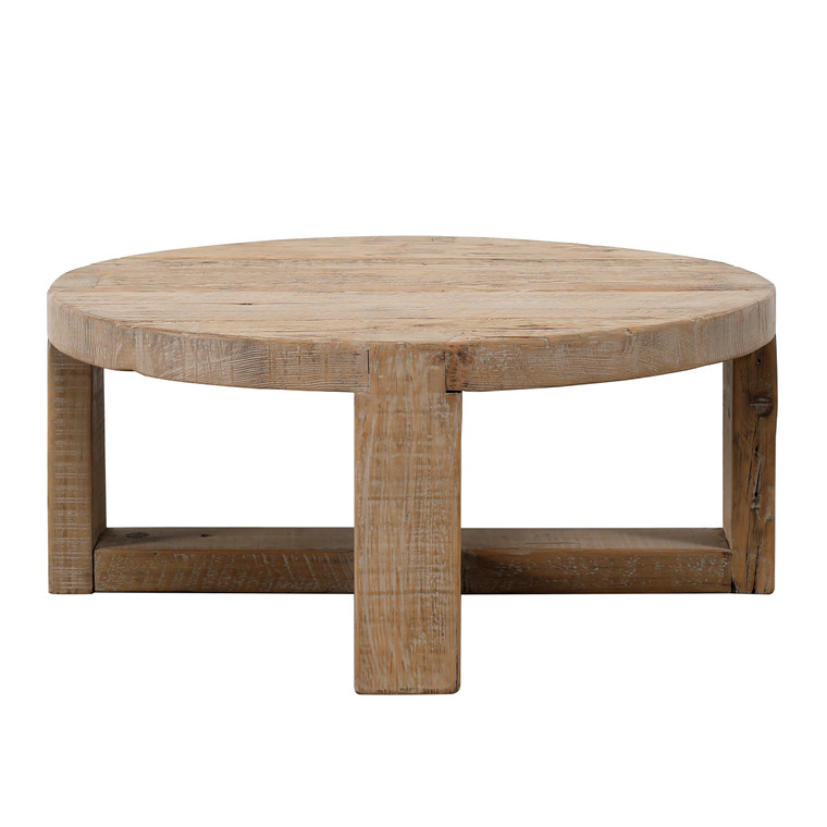 Capri round coffee table crossed leg weathered natural 36x36x16H