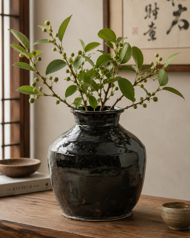 12" Vintage Rice Wine Pot Black Glazed Vintage (Size vary)