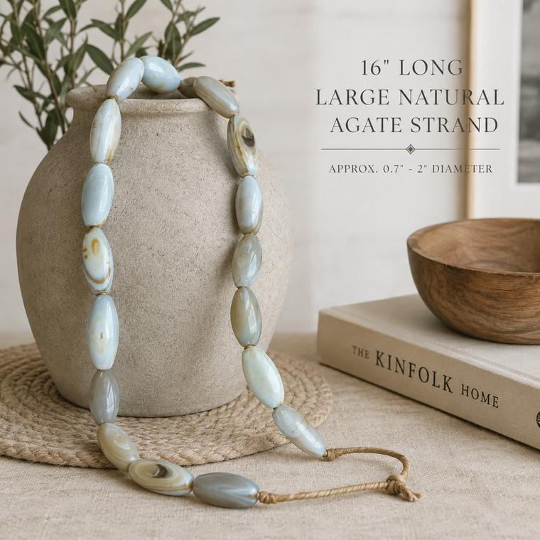 16" Long Large Natural Agate Strand Approx.0.7-2" diameter