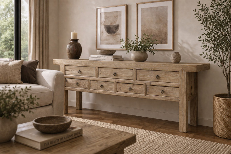 Capri 7  Drawers Sideboard Weathered Natural Pine 98x20x35H
