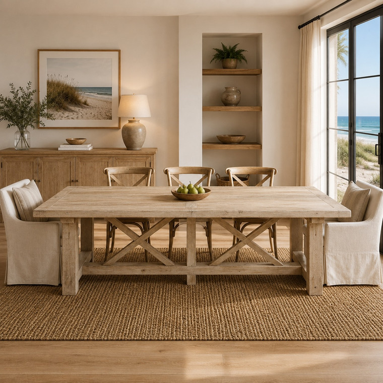 Capri Ding Table Crossed Legs Weathered Natural Pinewood 118x39x31H