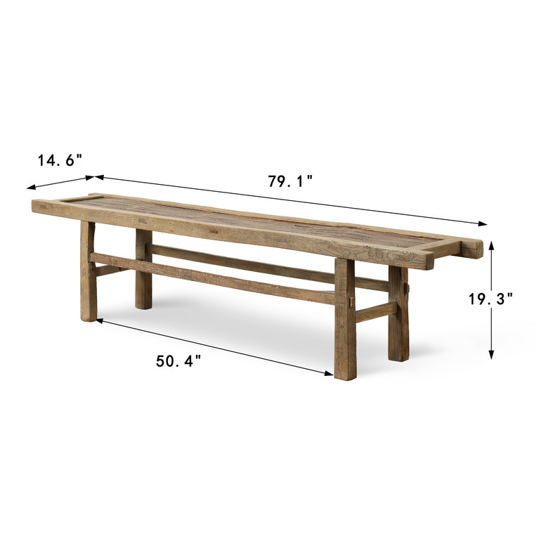 Vintage Bamboo Bench Approx. 79" Long, 14" Deep Weathered Natural