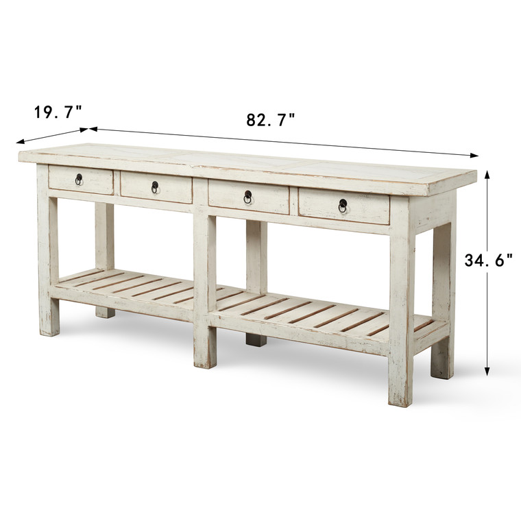 Amalfi Marble Top Console Distressed White 83x20x34H