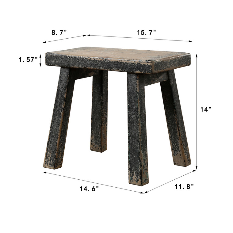 14" High Rectangular Step Stool Distressed Black