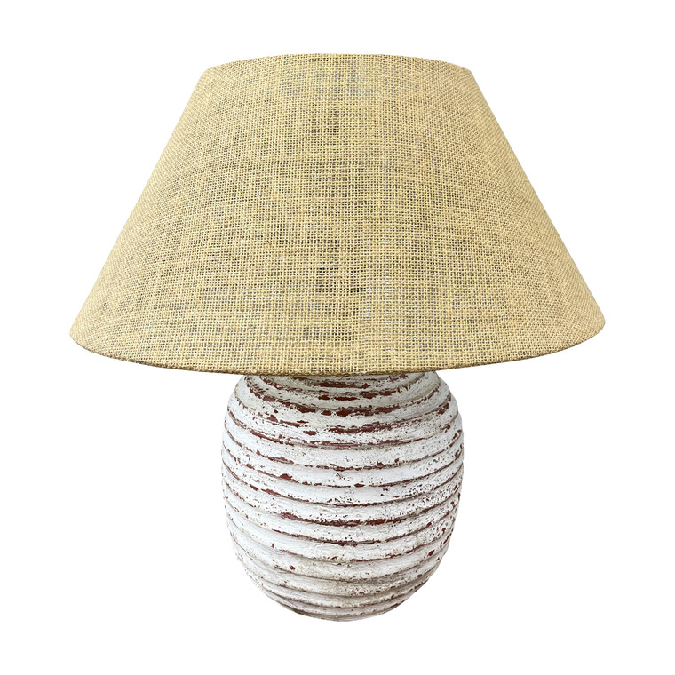 20-Inch-High Lamp Distressed White with Jute Lamp Shade