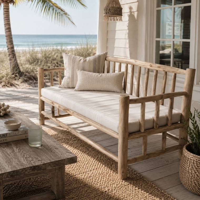 85 Inches Sunny Bench with Natural Teakwood Branch (Mattress & Cushions not Included)