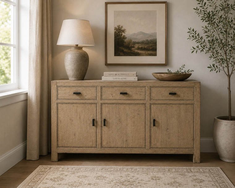 68" Long Three Drawers Sideboard Weathered Neutral