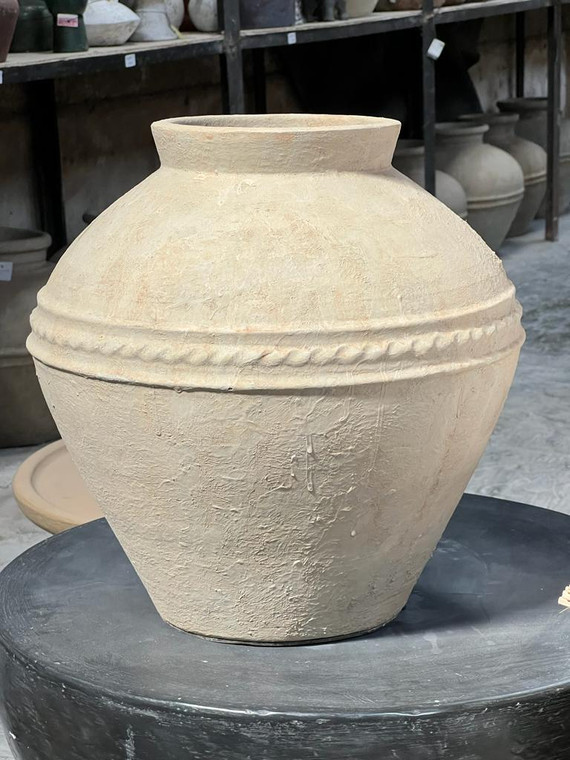 Approx.15" H Tapped Down Vase with Three Lines Warm Soil Tone
