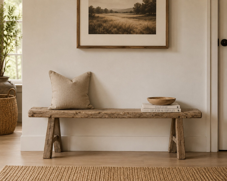 Vintage noodle bench approx. 6-7ft long weathered natural (Size and finish vary)