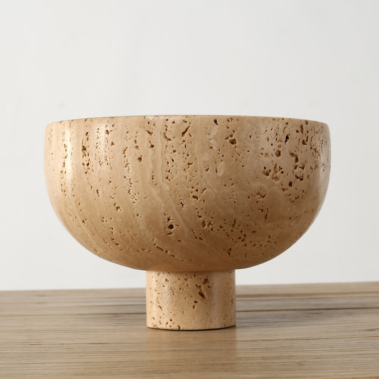Hand Carved Cream Travertine Marble Bowl 7.8x7.8x5.5H